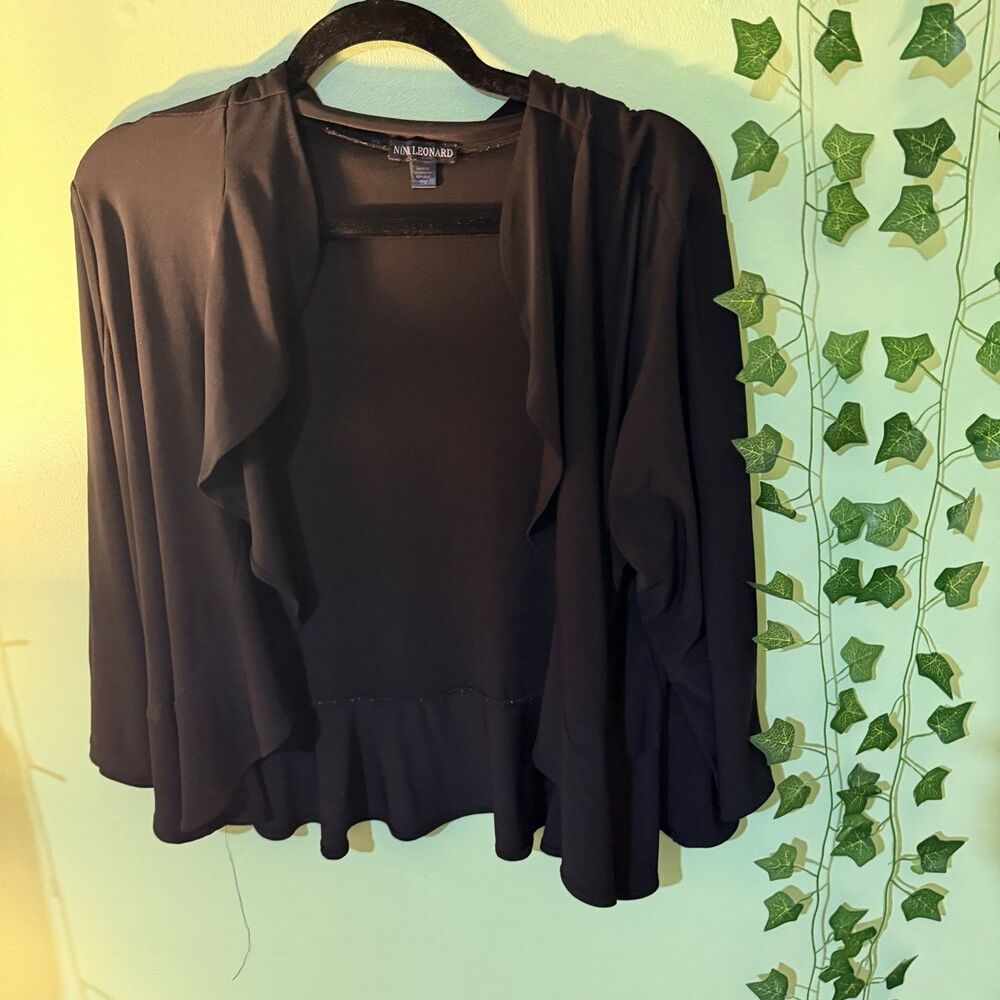 Nina Leonard Women's Black Solid Ruffle Hem 3/4 Sleeve Top Plus Size 2X